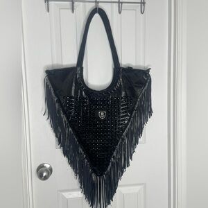 BOHO Black Fringe Studded Women's Bag